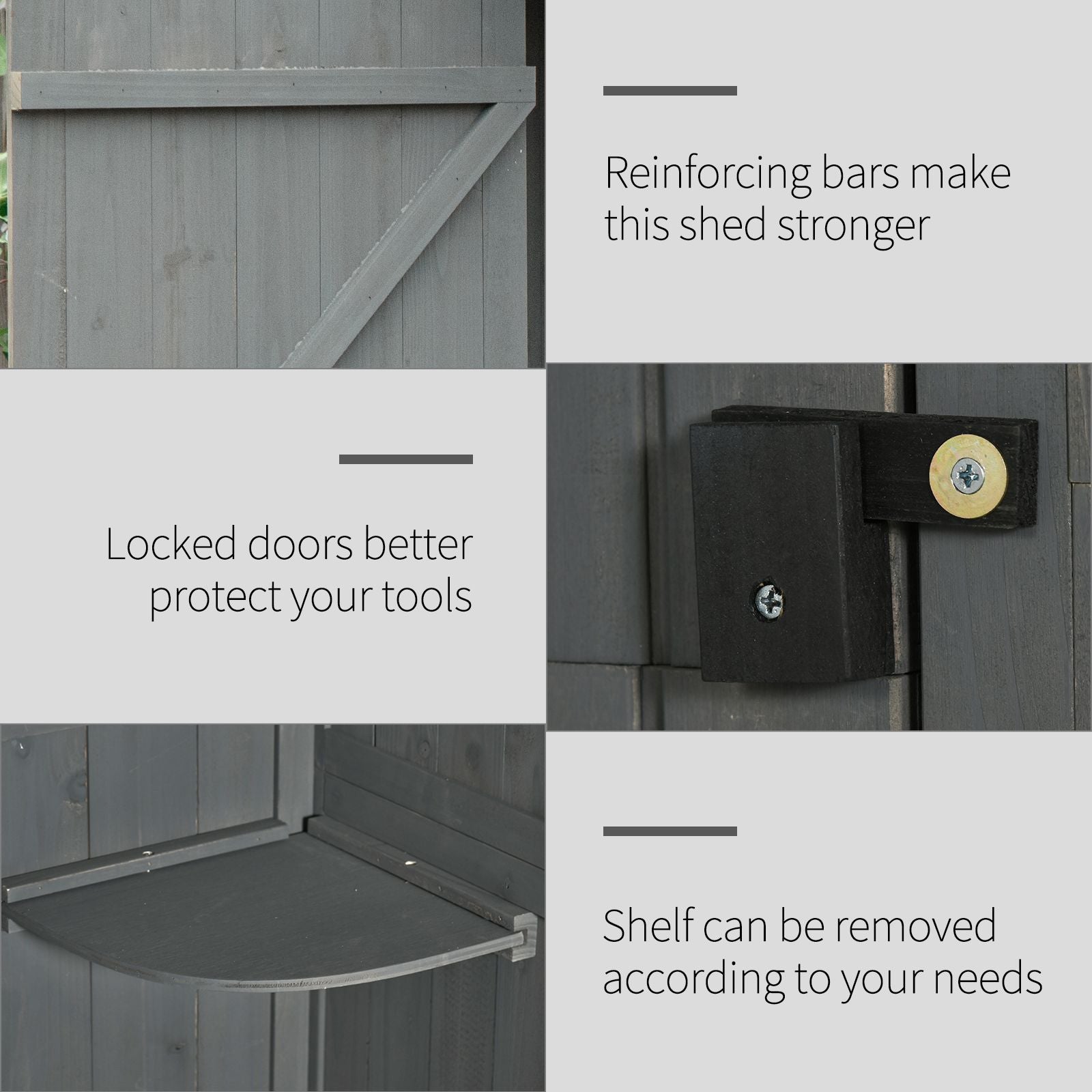 Outsunny Wooden Garden Shed, Utility Outdoor Small Shed with Lockable Double Doors, Shelves and Roof Hatch, Grey 