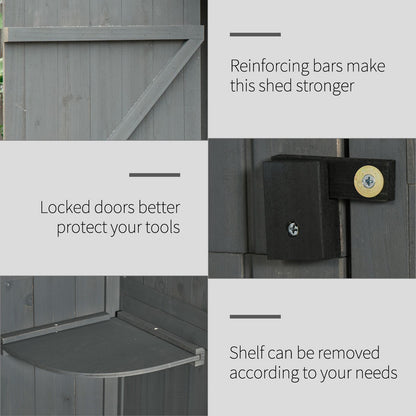 Outsunny Wooden Garden Shed, Utility Outdoor Small Shed with Lockable Double Doors, Shelves and Roof Hatch, Grey 