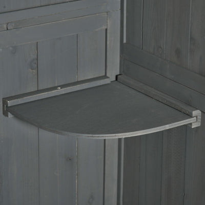 Outsunny Wooden Garden Shed, Utility Outdoor Small Shed with Lockable Double Doors, Shelves and Roof Hatch, Grey 