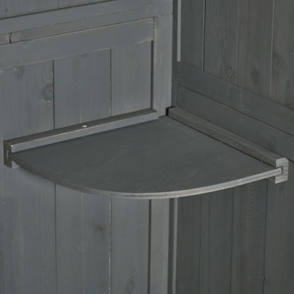 Outsunny Wooden Garden Shed, Utility Outdoor Small Shed with Lockable Double Doors, Shelves and Roof Hatch, Grey 