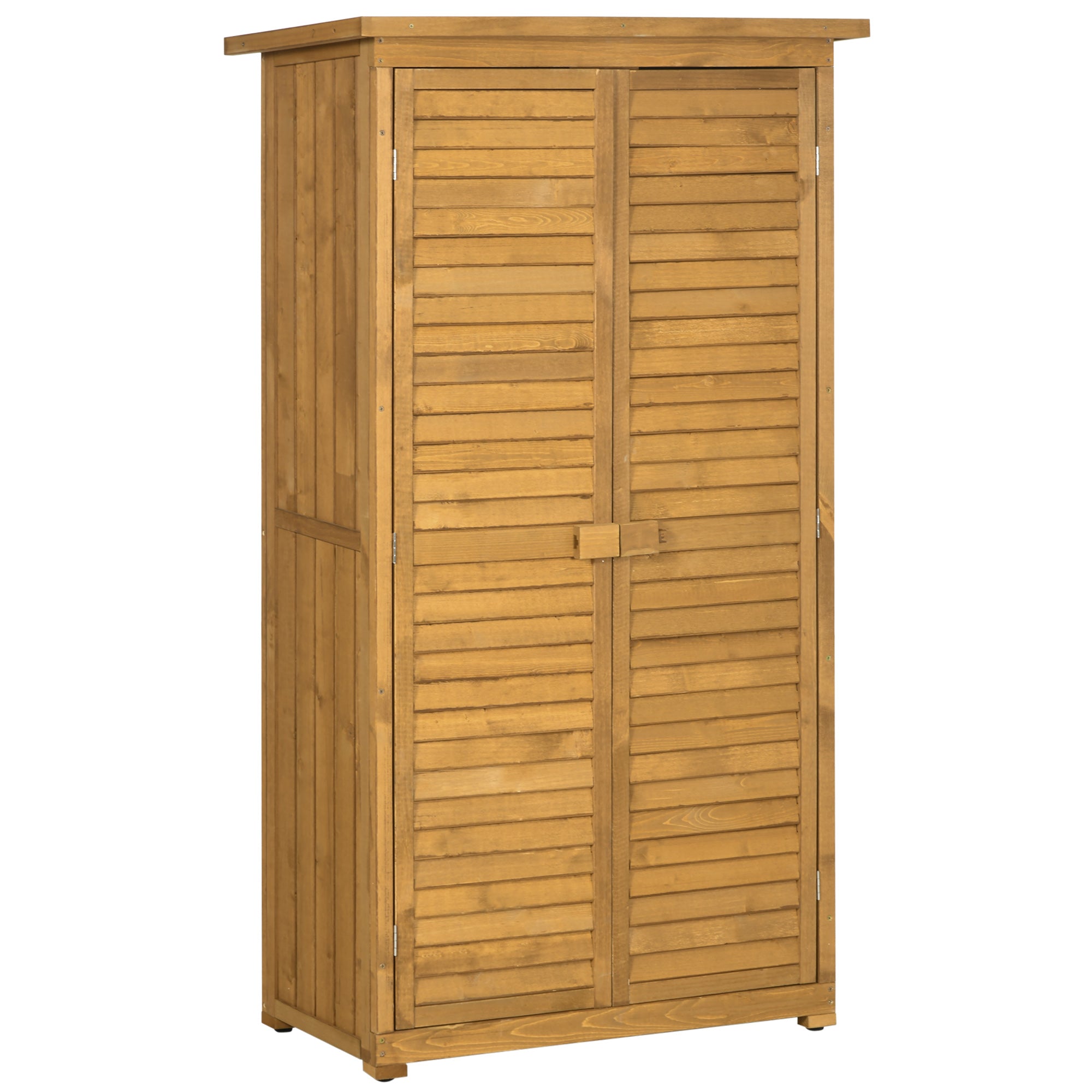 Outsunny Wooden Garden Storage Shed, Compact Utility Sentry Unit, 3-Tier Shelves Tool Cabinet Organizer with Asphalt Roof and Shutter Design, 87cm x 47cm x 160cm 