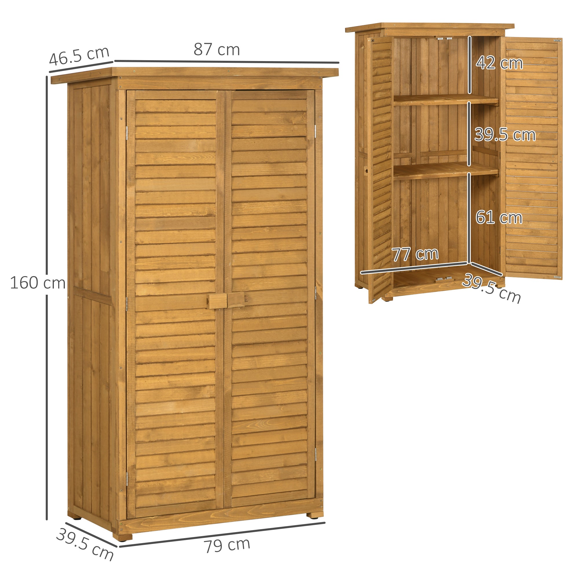 Outsunny Wooden Garden Storage Shed, Compact Utility Sentry Unit, 3-Tier Shelves Tool Cabinet Organizer with Asphalt Roof and Shutter Design, 87cm x 47cm x 160cm 