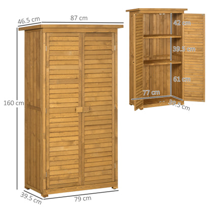 Outsunny Wooden Garden Storage Shed, Compact Utility Sentry Unit, 3-Tier Shelves Tool Cabinet Organizer with Asphalt Roof and Shutter Design, 87cm x 47cm x 160cm 