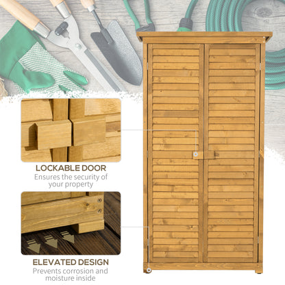 Outsunny Wooden Garden Storage Shed, Compact Utility Sentry Unit, 3-Tier Shelves Tool Cabinet Organizer with Asphalt Roof and Shutter Design, 87cm x 47cm x 160cm 