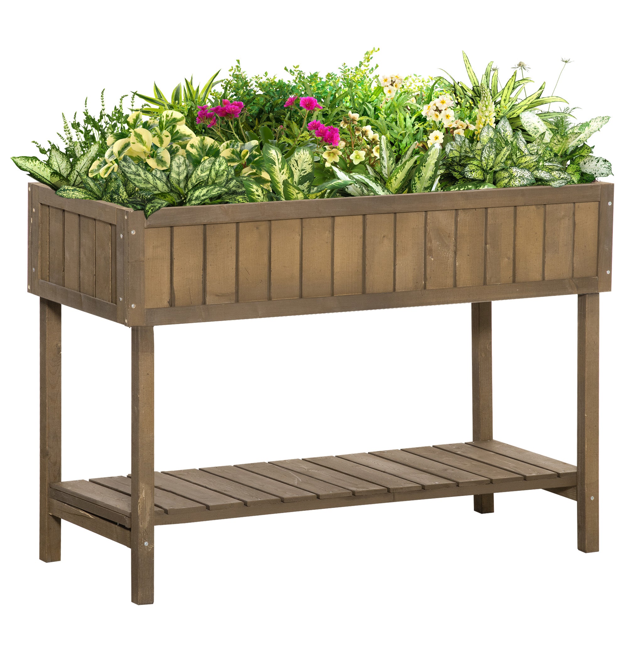 Outsunny Wooden Herb Planter Raised Bed Container Garden Plant Stand Bed 8 Boxes 110L x 46W x 76Hcm Brown 