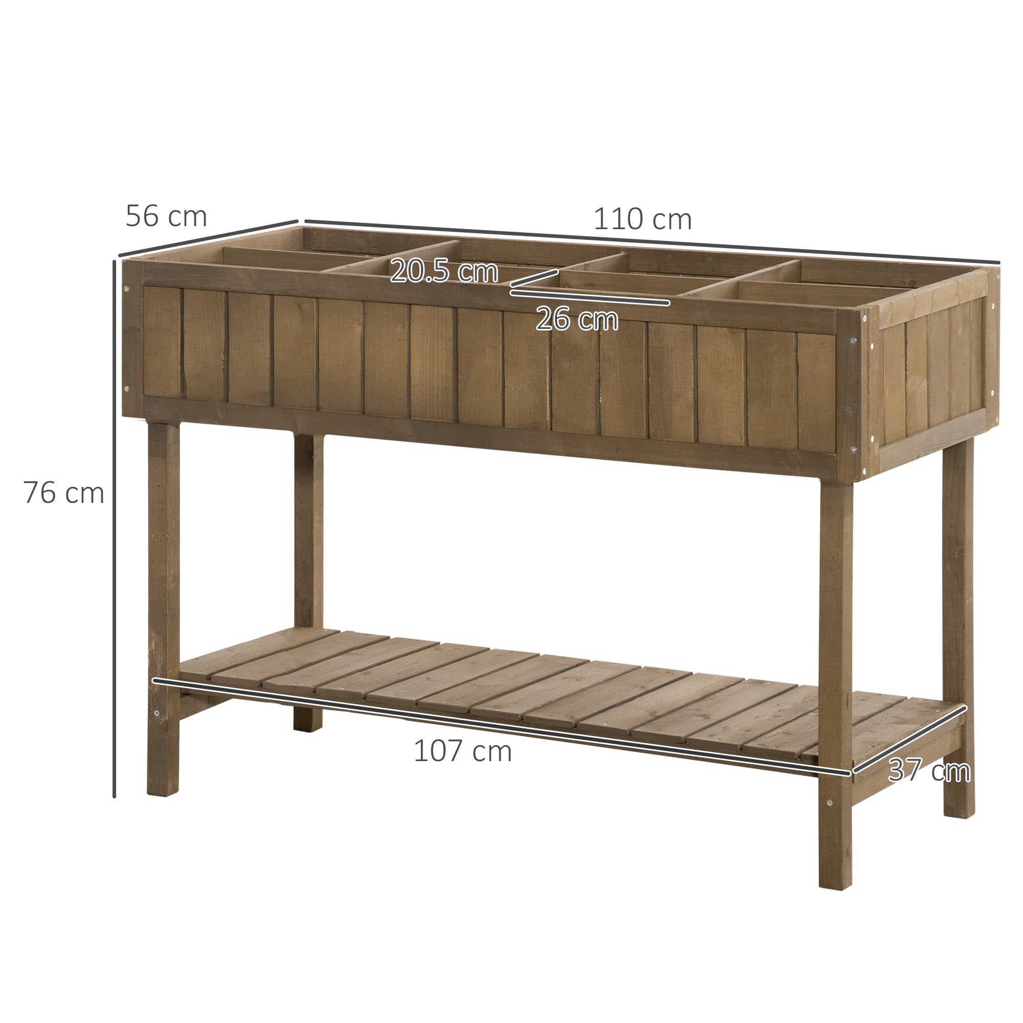 Outsunny Wooden Herb Planter Raised Bed Container Garden Plant Stand Bed 8 Boxes 110L x 46W x 76Hcm Brown 