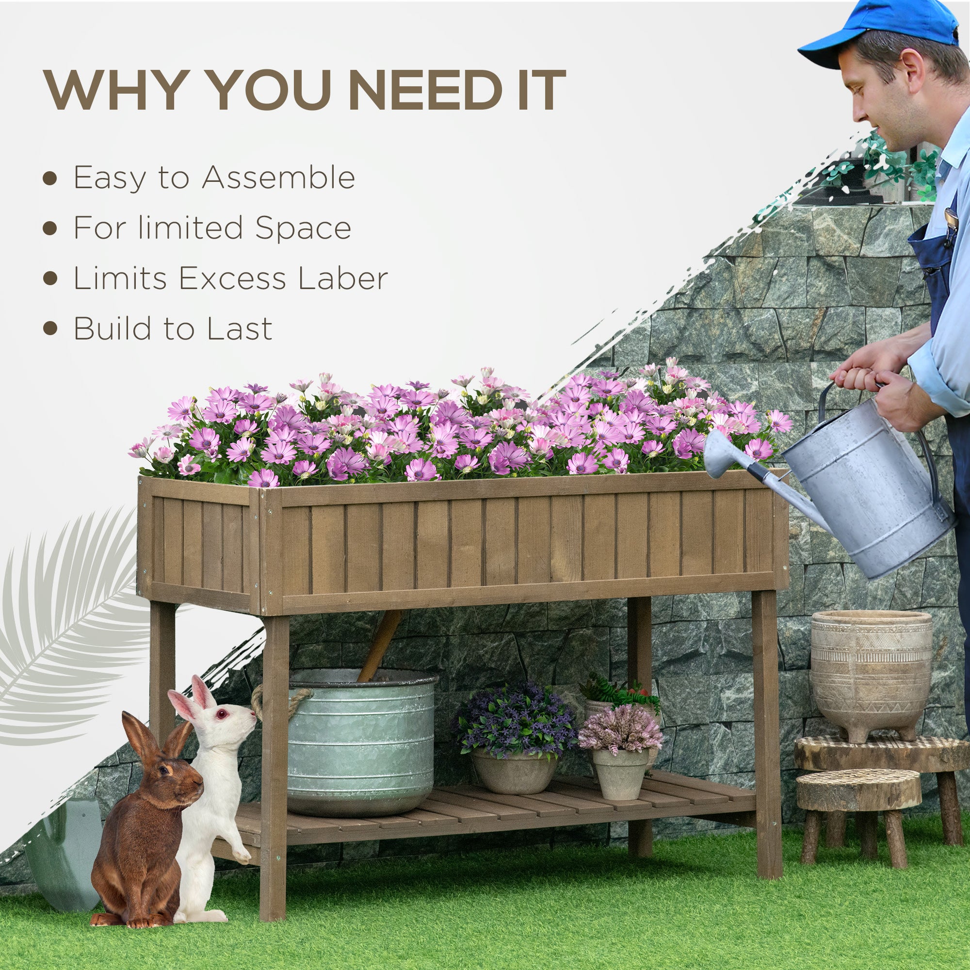 Outsunny Wooden Herb Planter Raised Bed Container Garden Plant Stand Bed 8 Boxes 110L x 46W x 76Hcm Brown 