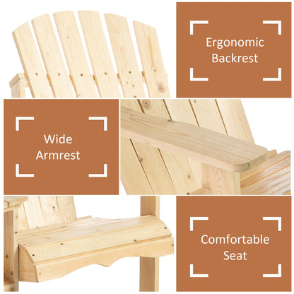 Outsunny Wooden Outdoor Double Adirondack Chairs Loveseat w/ Centre Table and Umbrella Hole, Garden Patio Furniture for Lounging and Relaxing, Natural 