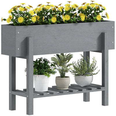 Outsunny Wooden Two-Tier Raised Planter - Grey 