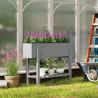 Outsunny Wooden Two-Tier Raised Planter - Grey 