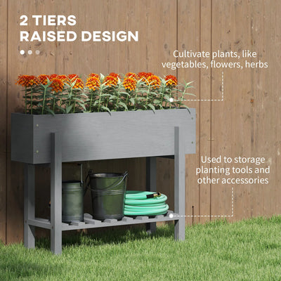 Outsunny Wooden Two-Tier Raised Planter - Grey 