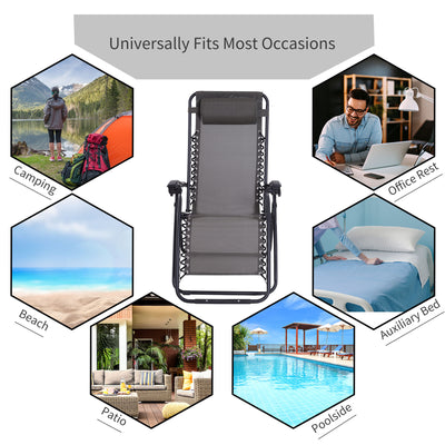 Outsunny Zero Gravity Chair Metal Frame Texteline Armchair Outdoor Folding and Reclining Sun Lounger with Head Pillow for Patio Decking Gardens Camping, Grey 