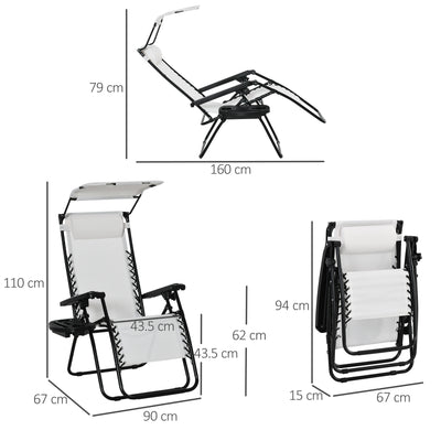 Outsunny Zero Gravity Garden Folding Patio Sun Lounger w/Cup Holder & Canopy Shade White 