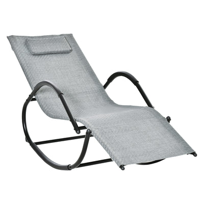 Outsunny Zero Gravity Rocking Lounge Chair Rattan Effect Patio Rocking Chair w/ Removable Pillow Recliner Seat Breathable Texteline - Grey 