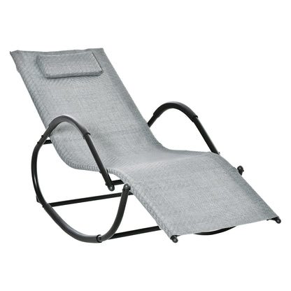 Outsunny Zero Gravity Rocking Lounge Chair Rattan Effect Patio Rocking Chair w/ Removable Pillow Recliner Seat Breathable Texteline - Grey 