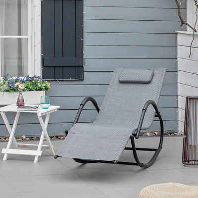Outsunny Zero Gravity Rocking Lounge Chair Rattan Effect Patio Rocking Chair w/ Removable Pillow Recliner Seat Breathable Texteline - Grey 