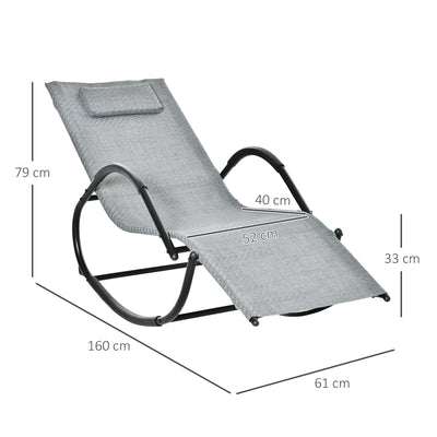 Outsunny Zero Gravity Rocking Lounge Chair Rattan Effect Patio Rocking Chair w/ Removable Pillow Recliner Seat Breathable Texteline - Grey 