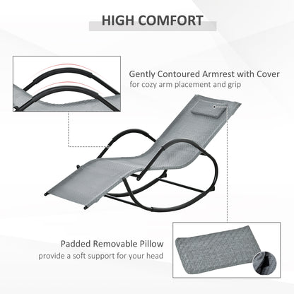 Outsunny Zero Gravity Rocking Lounge Chair Rattan Effect Patio Rocking Chair w/ Removable Pillow Recliner Seat Breathable Texteline - Grey 