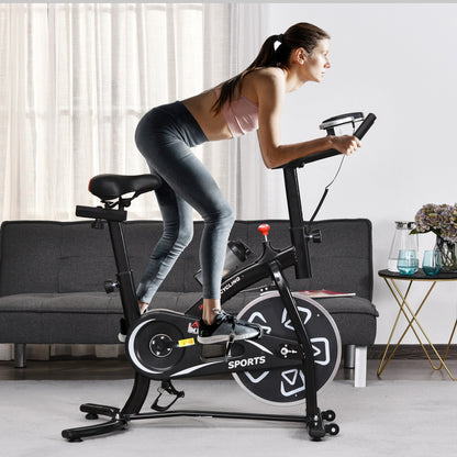 HOMCOM Indoor Stationary Exercise Bike 6kg Flywheel Fitness Cardio Workout Bke Trainer for Home Gym w/ Adjustable Resistance LCD Monitor Pad and Bottle Holder Black 