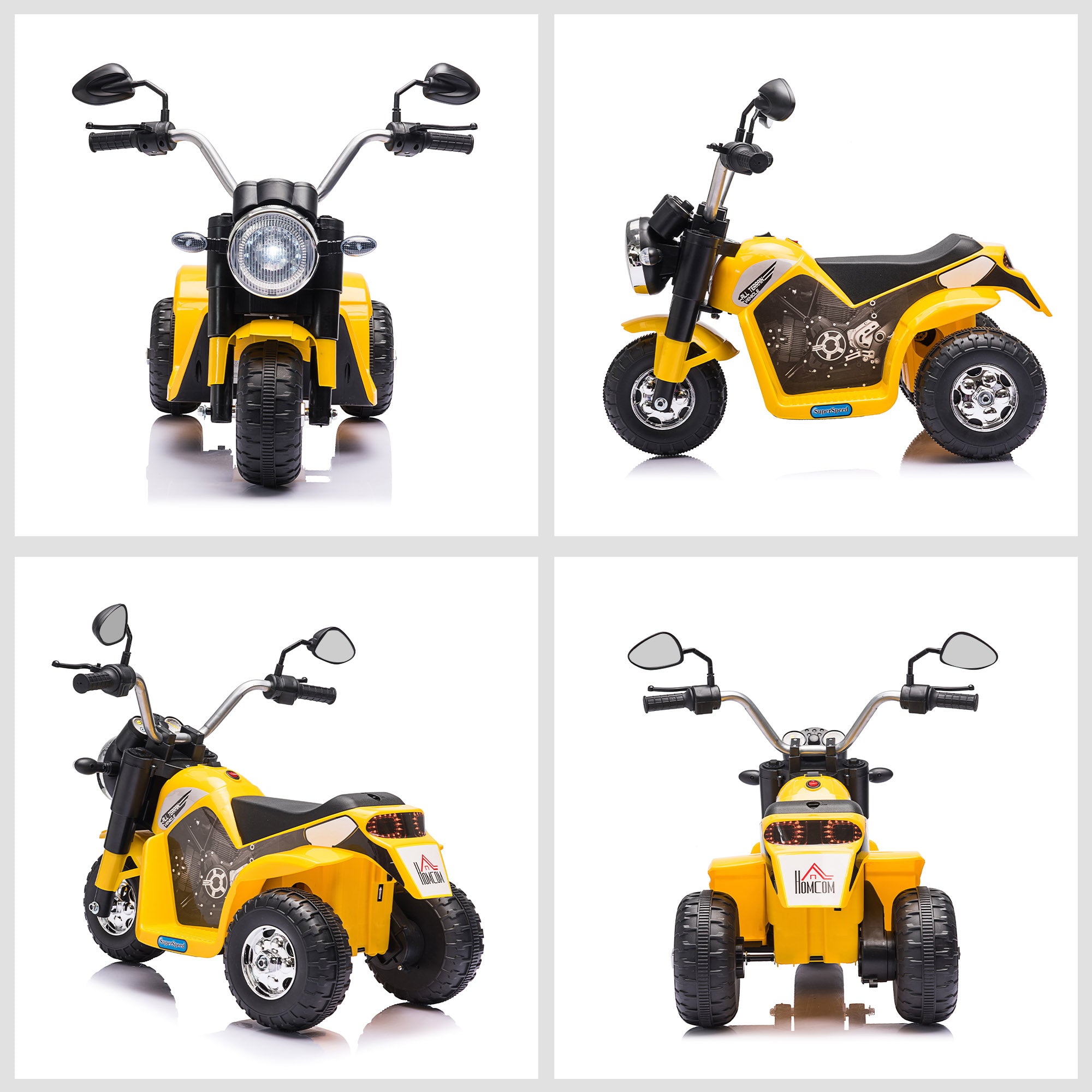 HOMCOM 6V Kids Electric Motorbike 3 Wheels Ride On Toy with Horn Headlights Realistic Sounds for Girl Boy 18 - 36 Months Yellow 