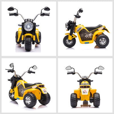 HOMCOM 6V Kids Electric Motorbike 3 Wheels Ride On Toy with Horn Headlights Realistic Sounds for Girl Boy 18 - 36 Months Yellow 