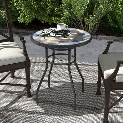 Outsunny \'ce\'a660 Garden Table, with Glass Printed Tabletop - Multicolour 