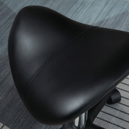 HOMCOM Saddle Stool, PU Leather Adjustable Rolling Salon Chair with Steel Frame for Massage, Spa, Beauty and Tattoo, Black 