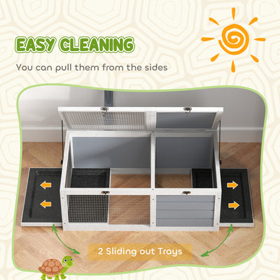 PawHut Wooden Tortoise Enclosure, Tortoise House w/ Lamp Holder, for Outdoor & Indoor - Light Grey 