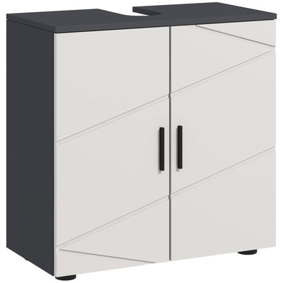 kleankin Under Sink Bathroom Cabinet, Bathroom Vanity Unit, Basin Storage Cupboard with Double Doors and Shelf, 10W x 20Dcm "U" Cut-Out, Light Grey 