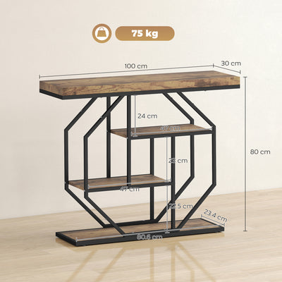 HOMCOM 4-Tier Industrial Console Table - Rustic Brown 