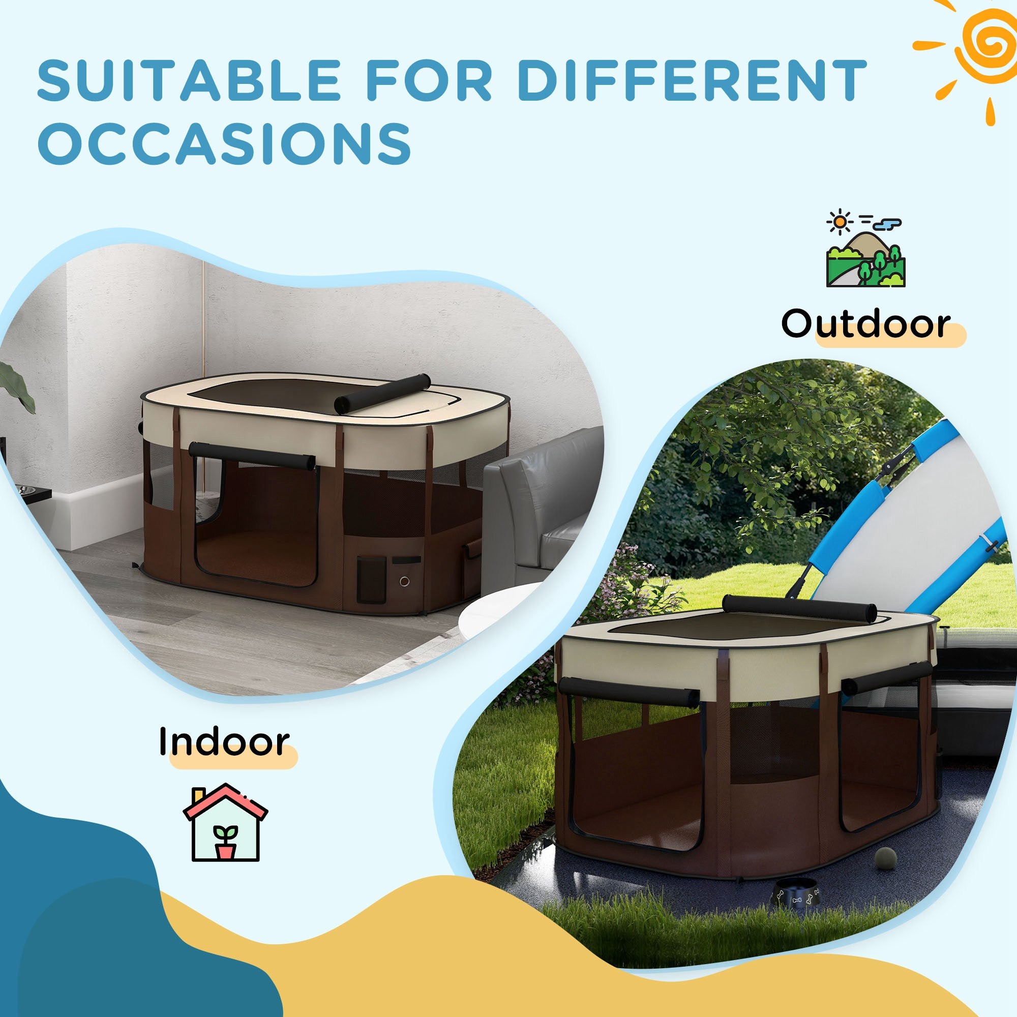 PawHut Foldable Dog Pen with Storage Bag for Indoor/Outdoor Use, Portable Pet playpen, with Ground Stakes - Brown 