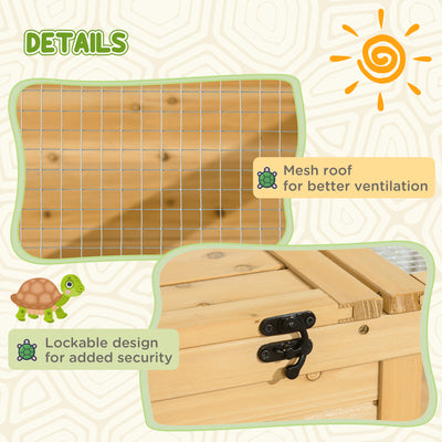 PawHut Tortoise House, Small Reptile Wooden House, with Mesh Roofs, Side Panels, for Turtles, Lizards, Geckos and Snakes 