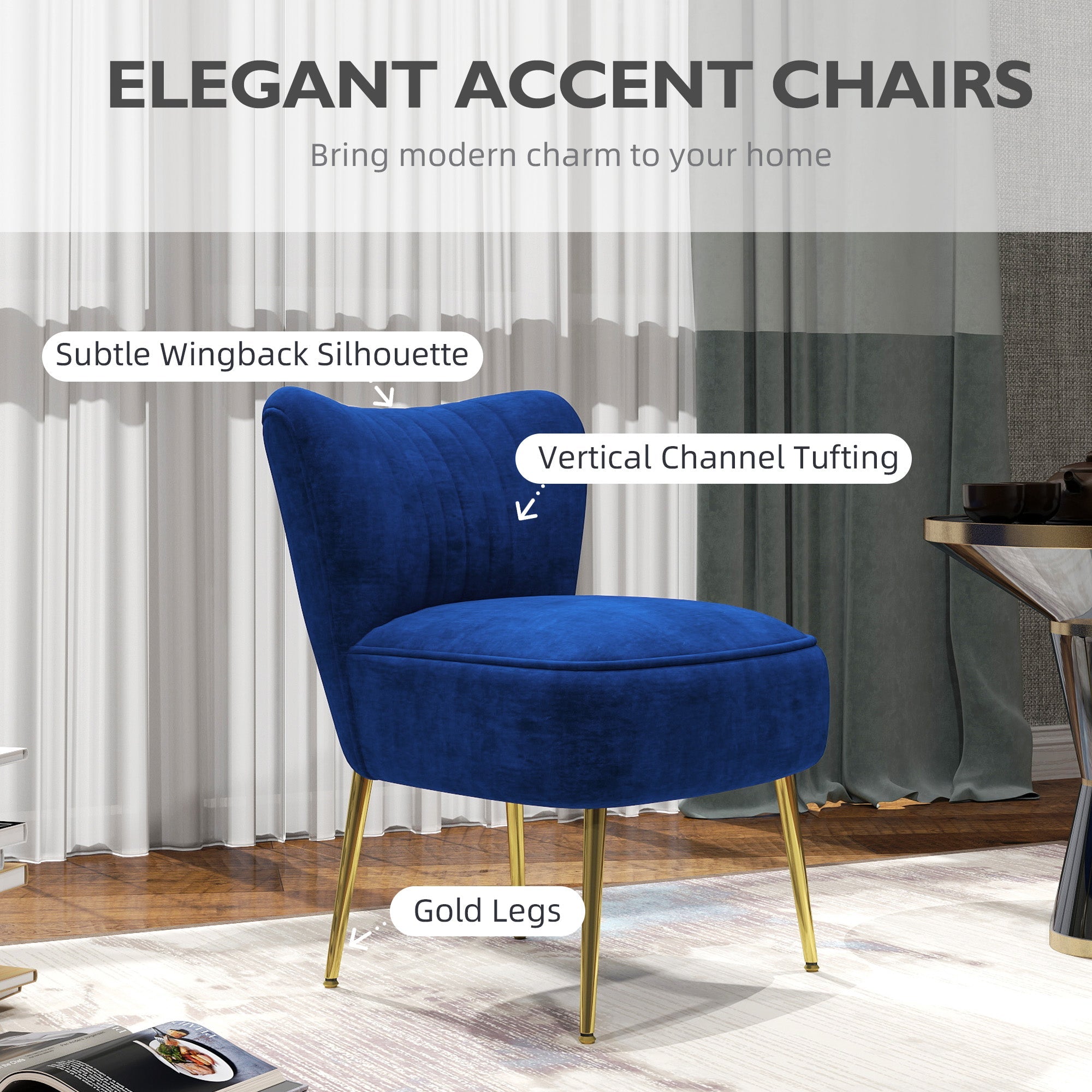HOMCOM Velvet-Feel Tub Accent Chair - Dark Blue 