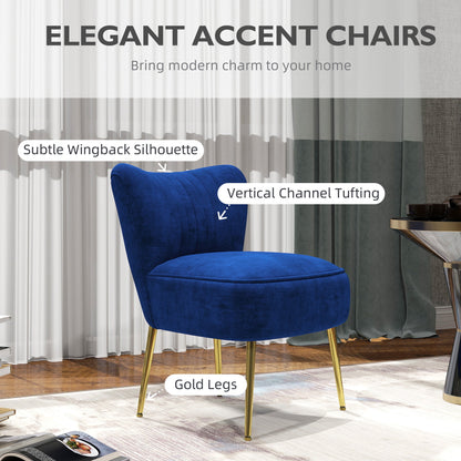 HOMCOM Velvet-Feel Tub Accent Chair - Dark Blue 
