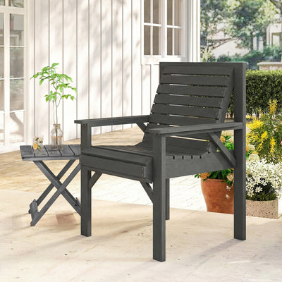 Outsunny Wooden Garden Dining Chair, Outdoor Chair Garden Armchair with Curved Seat and Wide Armrests, Grey Embossed Finish 