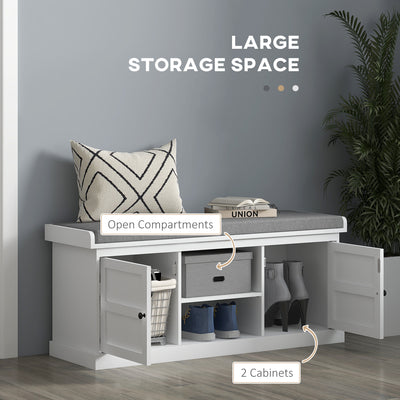 HOMCOM Multi-Compartment Shoe Storage Bench, with Top Cushion - White/Grey 