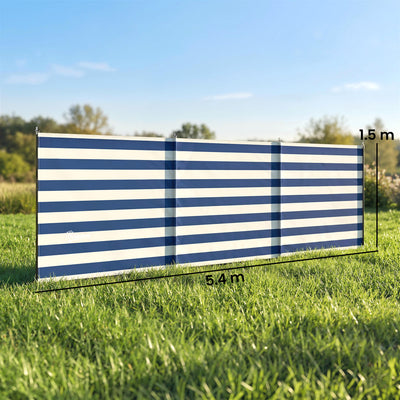 Outsunny 4 Pole Camping Windbreaks, Beach Wind Shield Shelter with Carry Bag and Steel Poles, 540cm x 150cm, Dark Blue 
