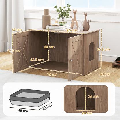PawHut Cat Litter Box Enclosure with Double Doors and Side Entrance, Non-Slip Pads for Living Room, Walnut Brown 