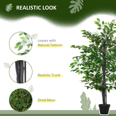 Outsunny 145cm Artificial Banyan Plant Faux Decorative Tree w/ Cement Pot Vibrant Greenery Shrubbery Indoor Outdoor Accessory 