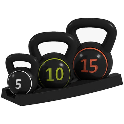SPORTNOW Three-Piece Kettlebell Set, 5lbs, 10lbs, 15lbs with Storage Tray 