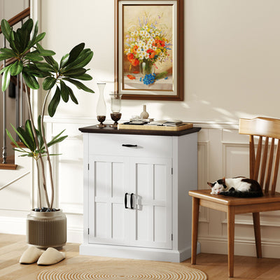 HOMCOM Farmhouse Sideboard with 3 cm Thick Top 2 Barn Doors - White 