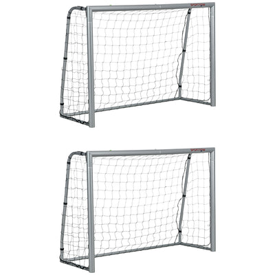 SPORTNOW 8ft x 5ft Football Goal, Set of 2 Football Net for Garden, Training Goal with Ground Stakes, Steel Frame 