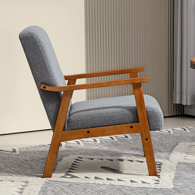HOMCOM Armchair with Wide Seat, Boucle Accent Chair, Thick Padded Occasional Chair with Solid Wood Frame for Living Room Bedroom Home Office Reception Balcony, Grey 