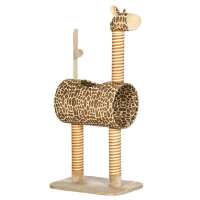 PawHut Giraffe-Designed Cat Tree, with Scratching Posts, Cat Tunnel, Toy Ball - Beige 