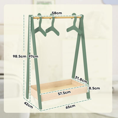 AIYAPLAY Kids Clothes Rail with 3Hangers, Bottom Storage Shelf for Girls, Boys, Nursery, Bedroom, Green 