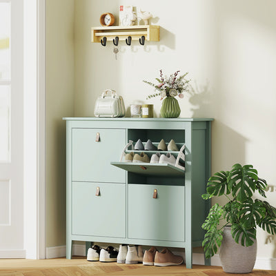 HOMCOM Modern Four-Drawer Shoe Cabinet - Green 