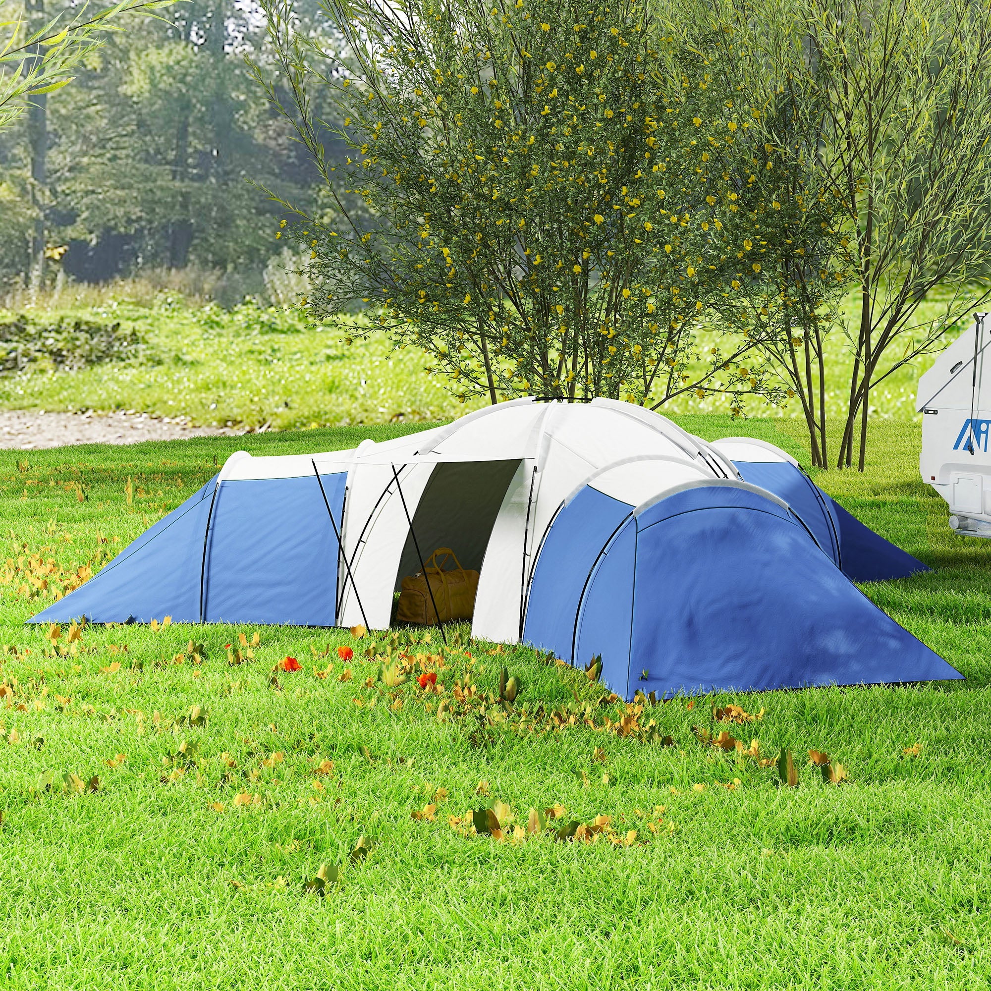 Outsunny 6-9 Man Tent with Bedrooms and Living Room, Accessories Included, Blue 
