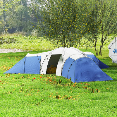 Outsunny 6-9 Man Tent with Bedrooms and Living Room, Accessories Included, Blue 