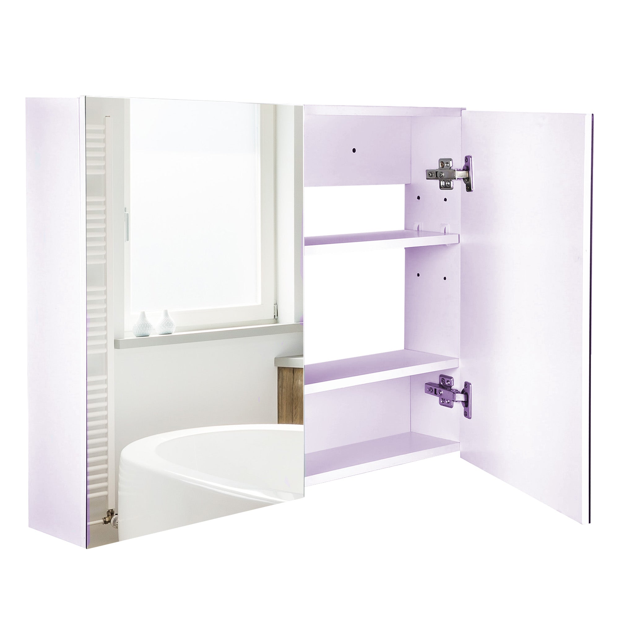 HOMCOM Double Door Wall Mounted Glass Mirror Cabinet Modern Storage Unit Bathroom Shelf Organiser Waterproof Wooden Frame 80Wx15Dx60H(cm) 