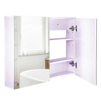 HOMCOM Double Door Wall Mounted Glass Mirror Cabinet Modern Storage Unit Bathroom Shelf Organiser Waterproof Wooden Frame 80Wx15Dx60H(cm) 
